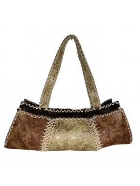 Elka Vintage Tooled Leather Patchwork Western Boho Floral Embossed Purse